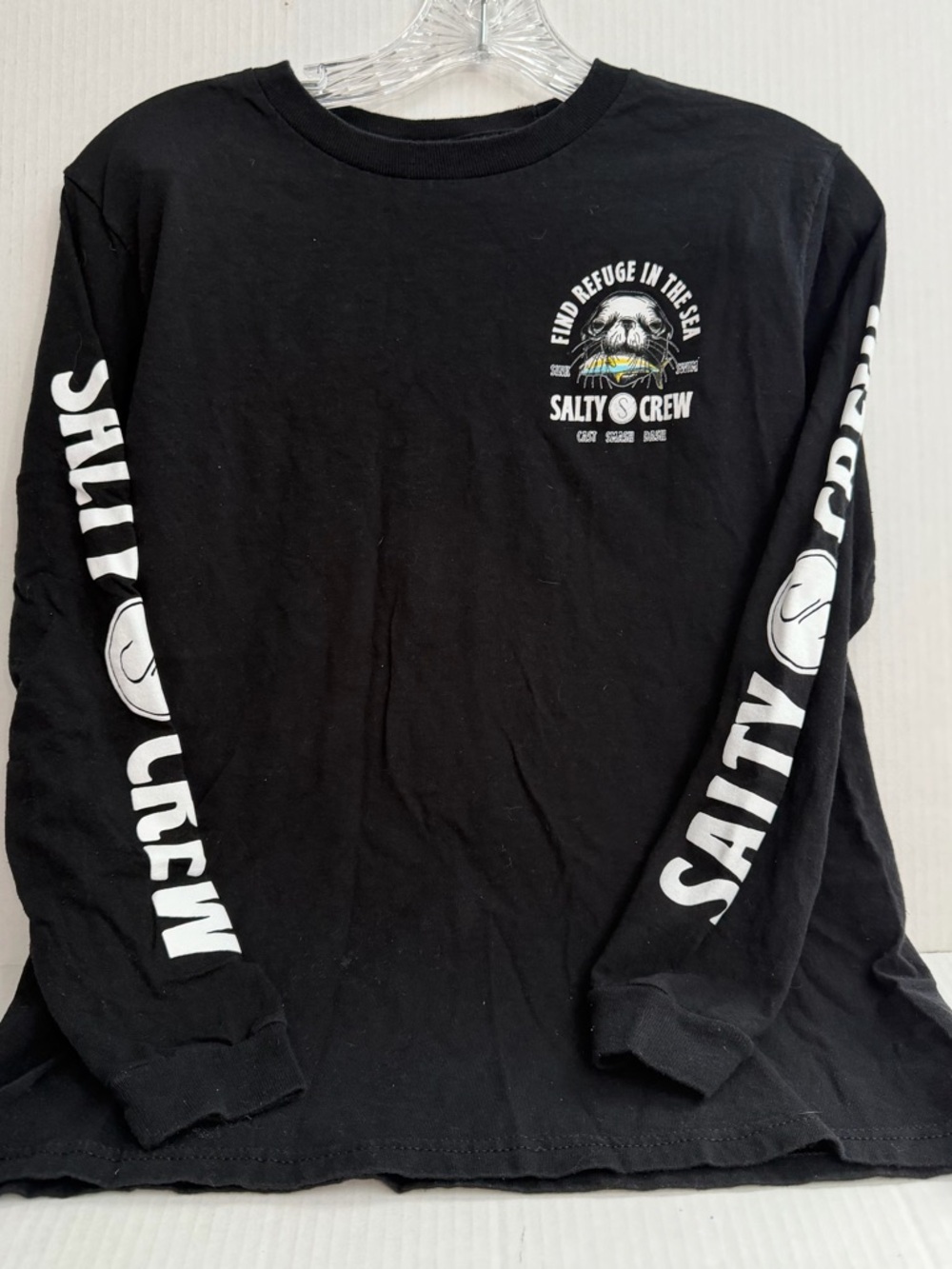Salty Crew Black Long Sleeve Tee with White Sleeve Logos